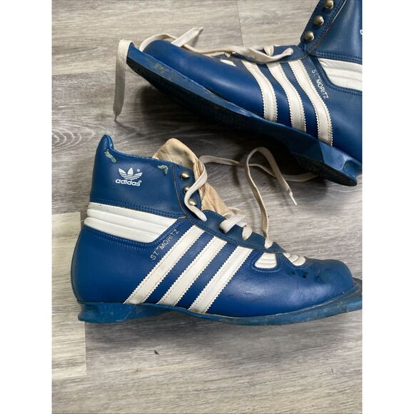 Vintage Adidas St. Moritz Ski Boot Blue White Trefoil Logo 1970s 1980s Rare SZ 9